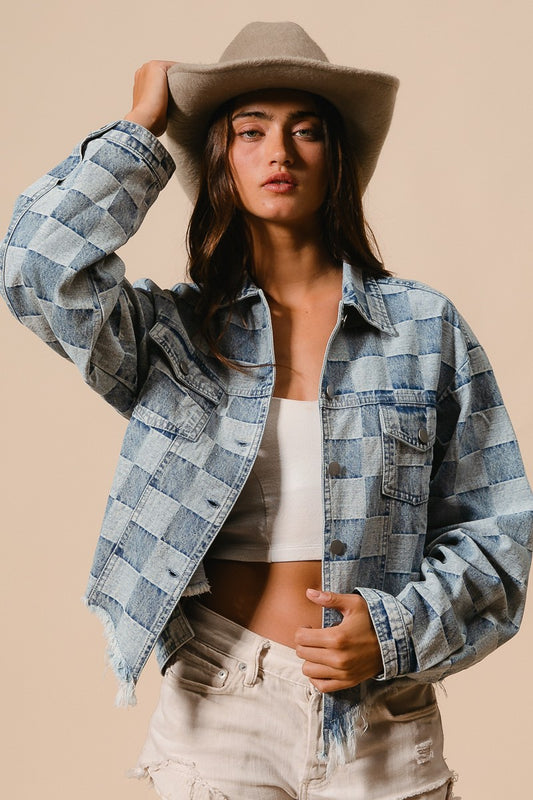 WASHED CHECKER DENIM JACKET