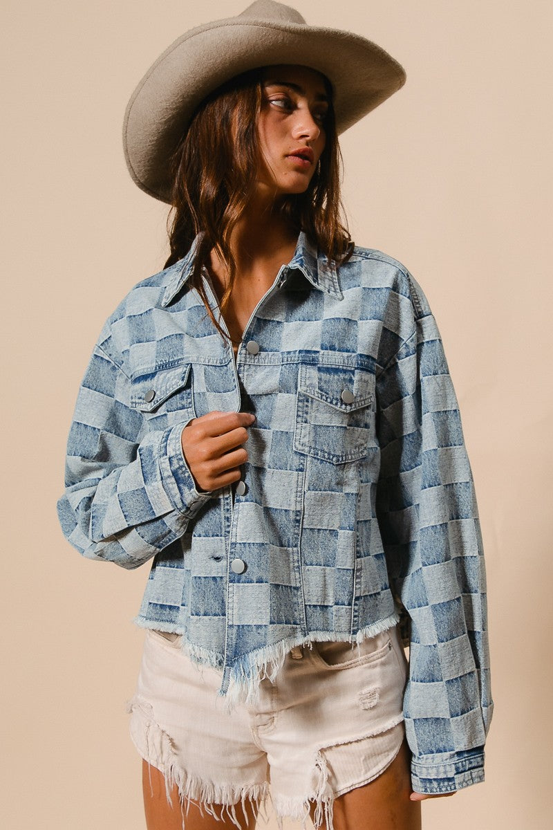 WASHED CHECKER DENIM JACKET