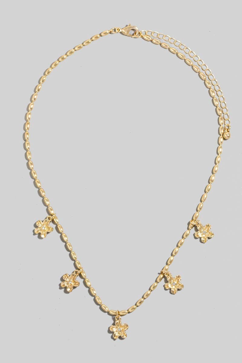 Metallic Flower Statin Charms Beaded Necklace