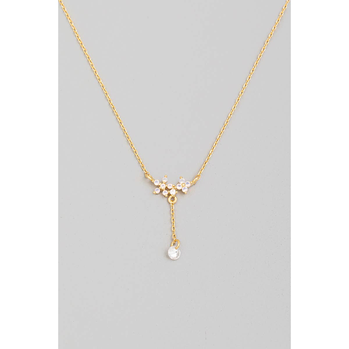 Delicate Chain Rhinestone Flower Charm Necklace: G