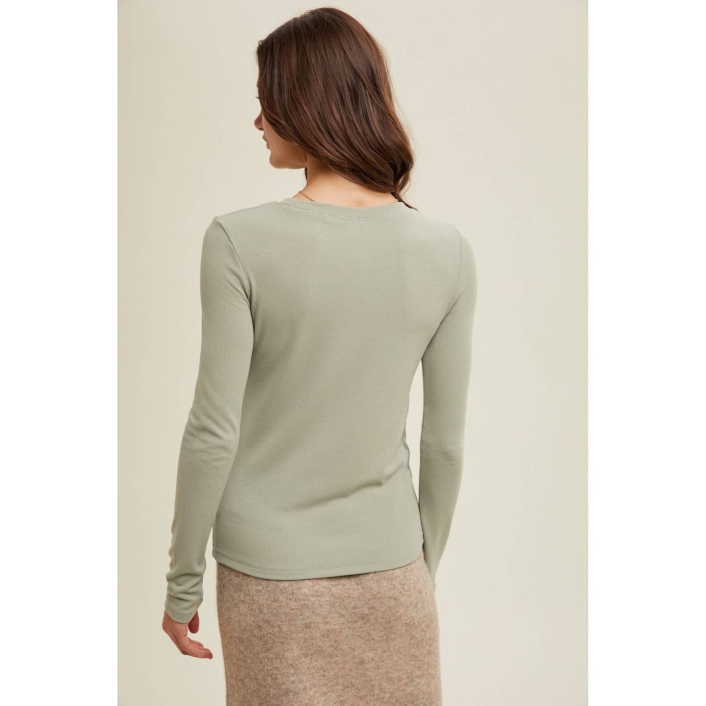 GREEN ROUND NECK RIBBED KNIT TOP