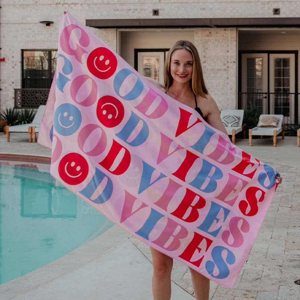 HAPPY GOOOD VIBES BEACH TOWEL
