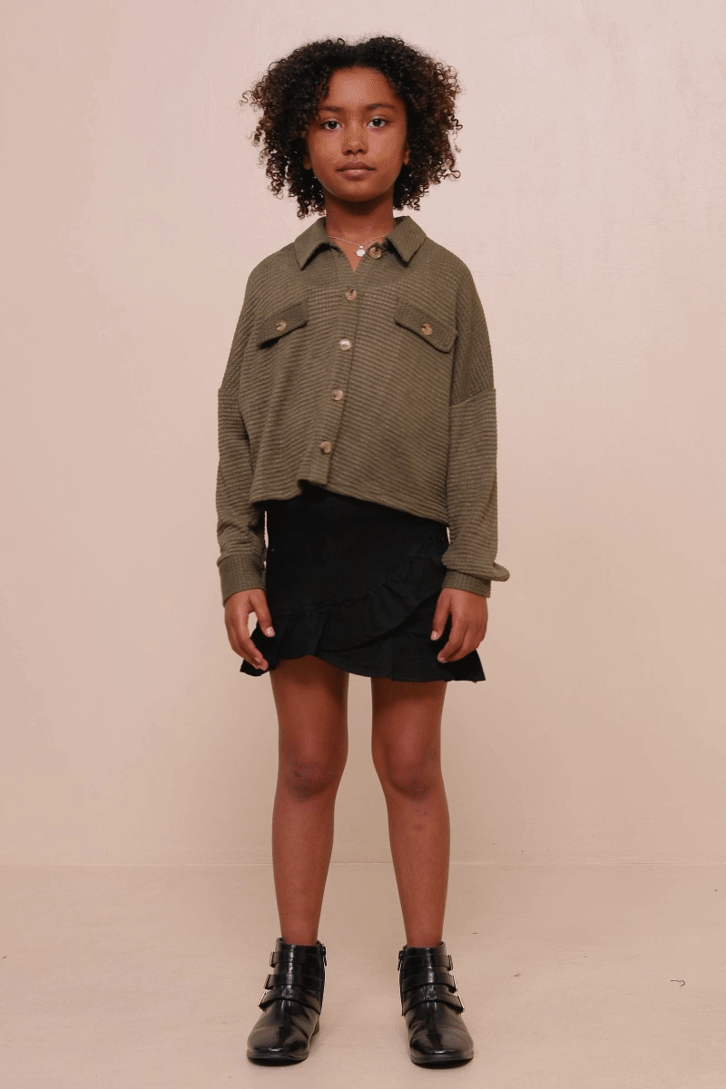 Girls Soft Waffle Knit Dolman Button Up Shirt