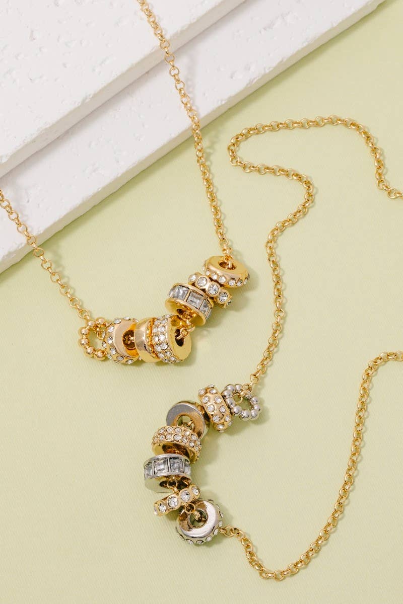 Mixed Studded Rings Charm Necklace