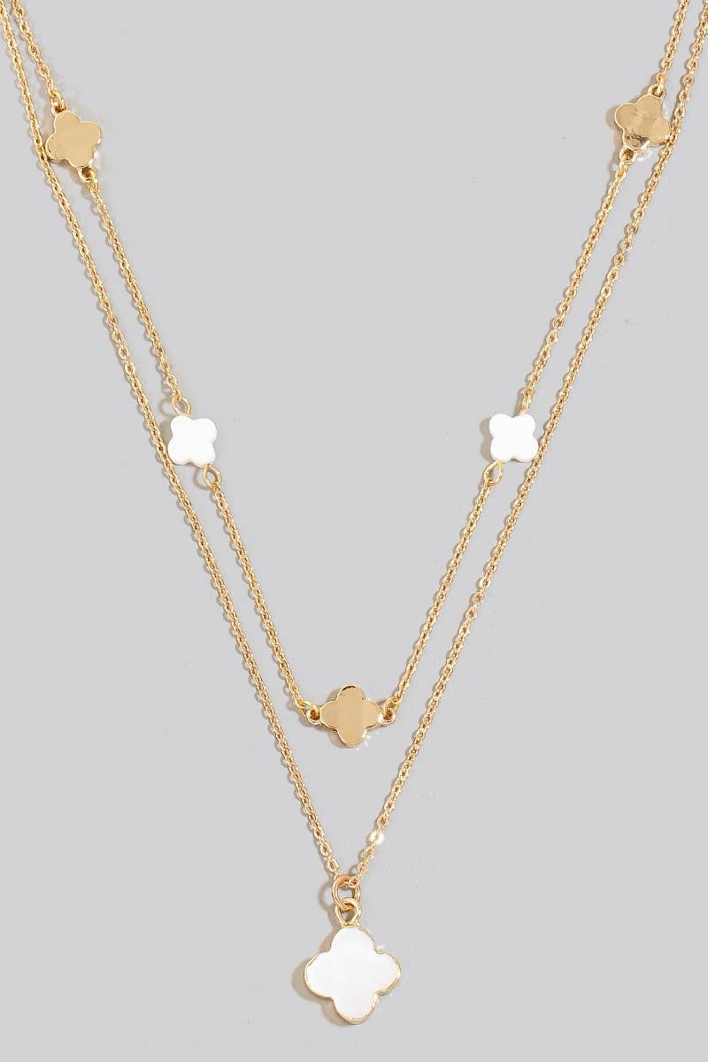 Shell Clover Charms Layered Necklace