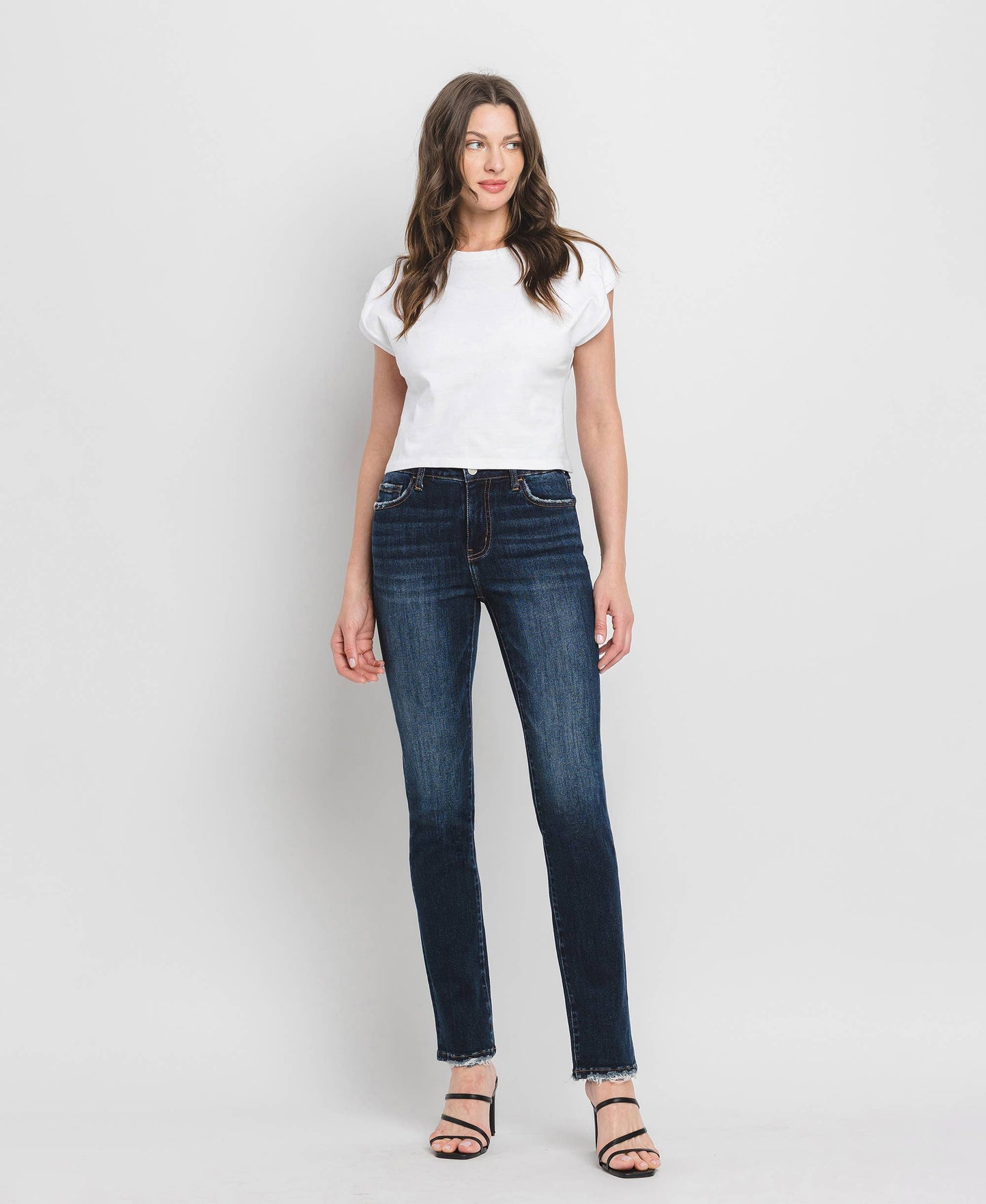 HIGH RISE LONG SLIM STRAIGHT JEANS