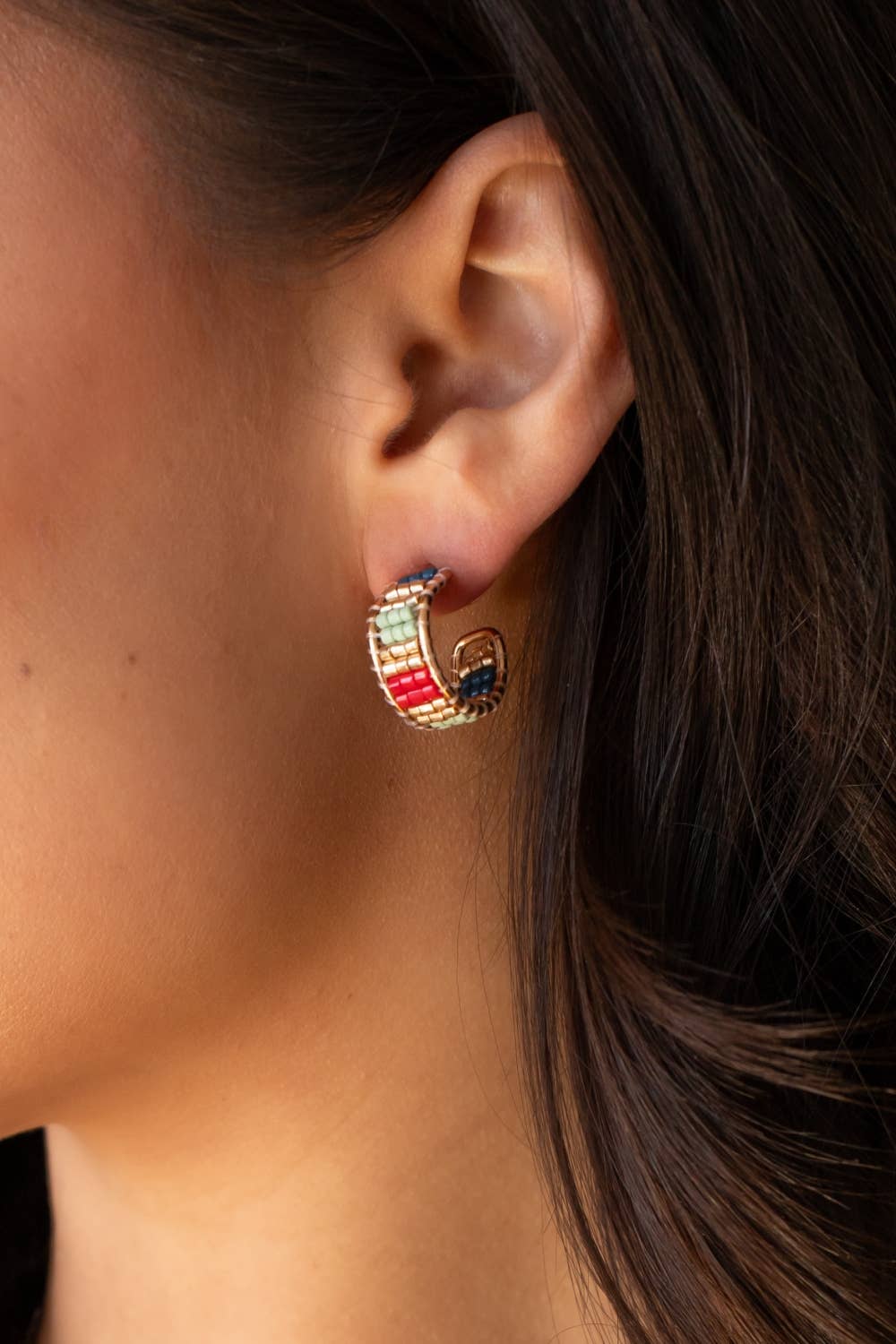 Red, Gold, Blue & Mint Beaded Hoops