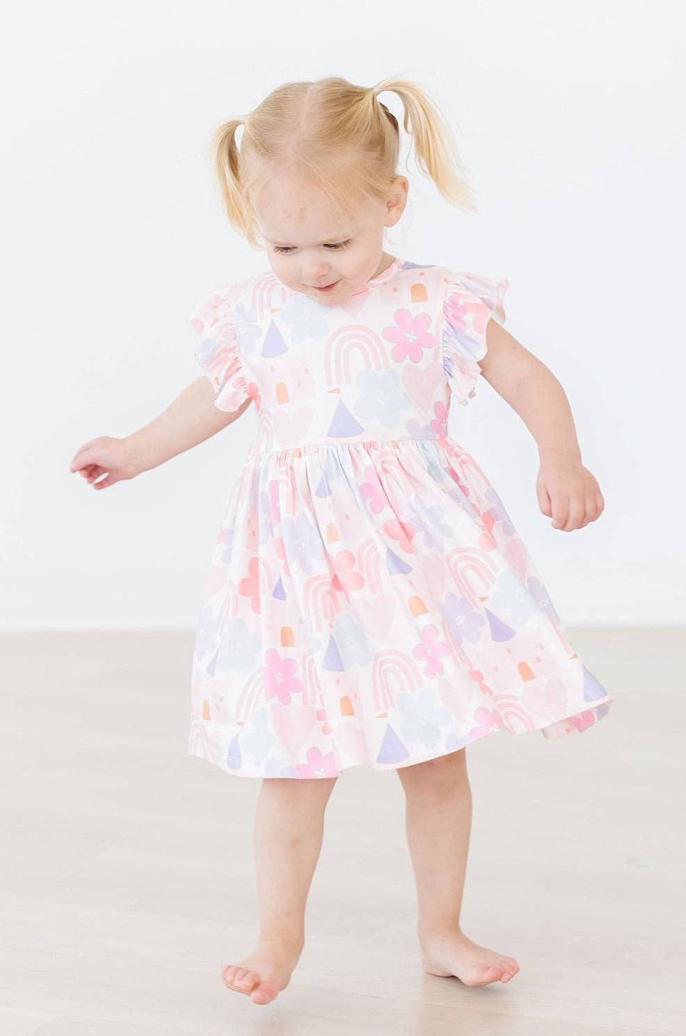 Castles & Rainbows Flutter Sleeve Twirl Dress: