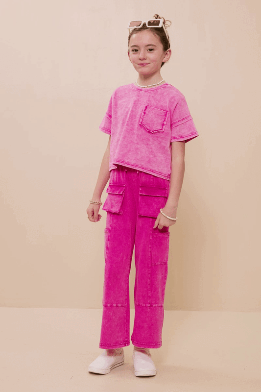 Girls Washed Raw Edge Detail Pocket T Shirt