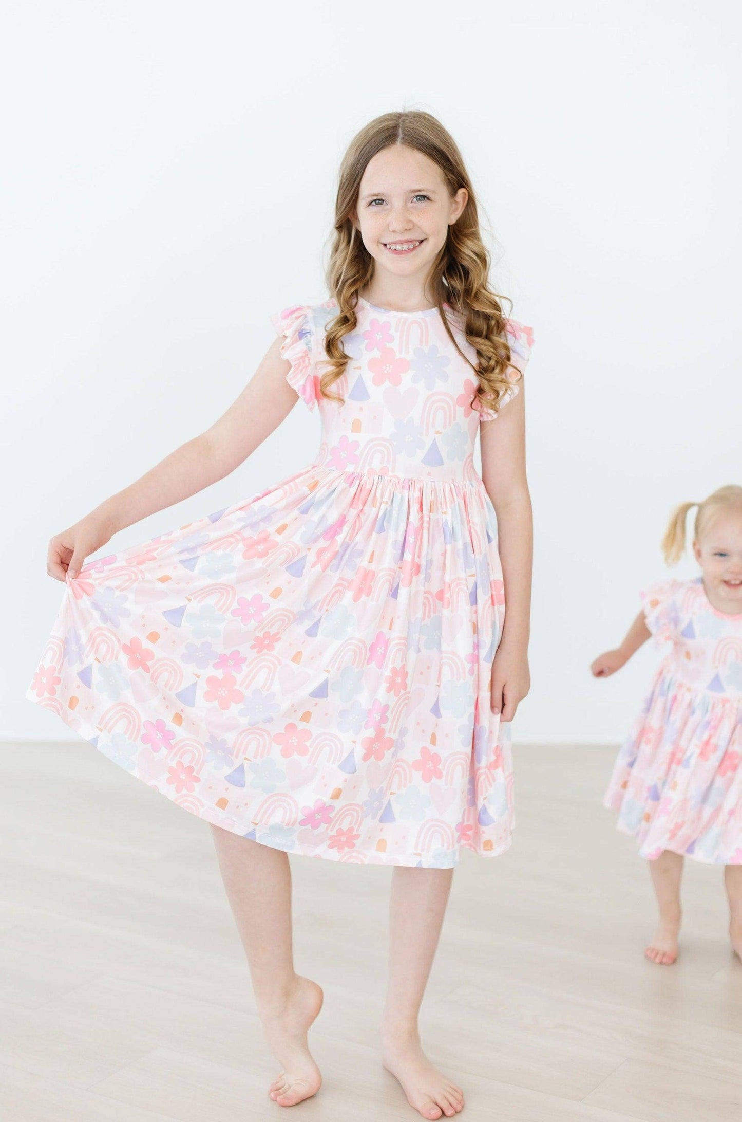 Castles & Rainbows Flutter Sleeve Twirl Dress: