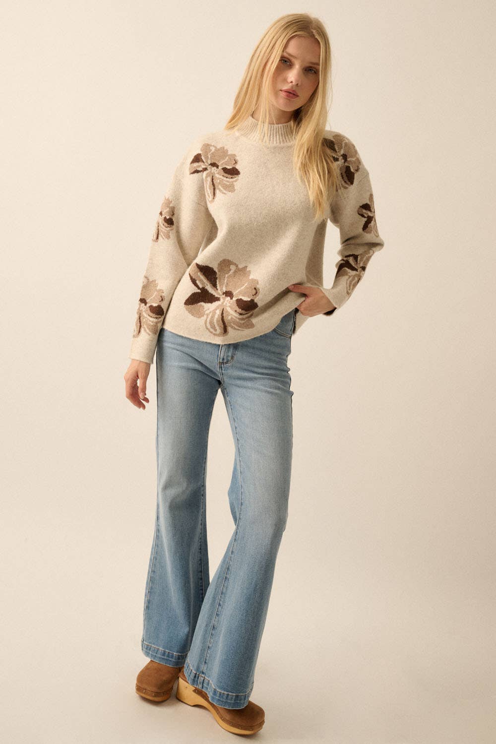 FLORAL MOCK NECK SWEATER
