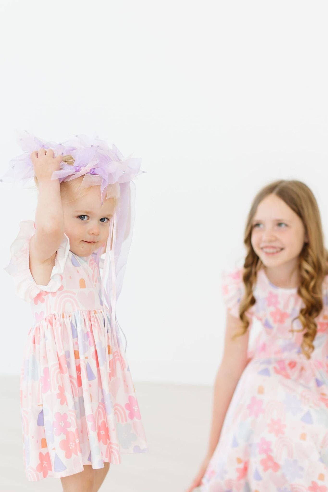 Castles & Rainbows Flutter Sleeve Twirl Dress: