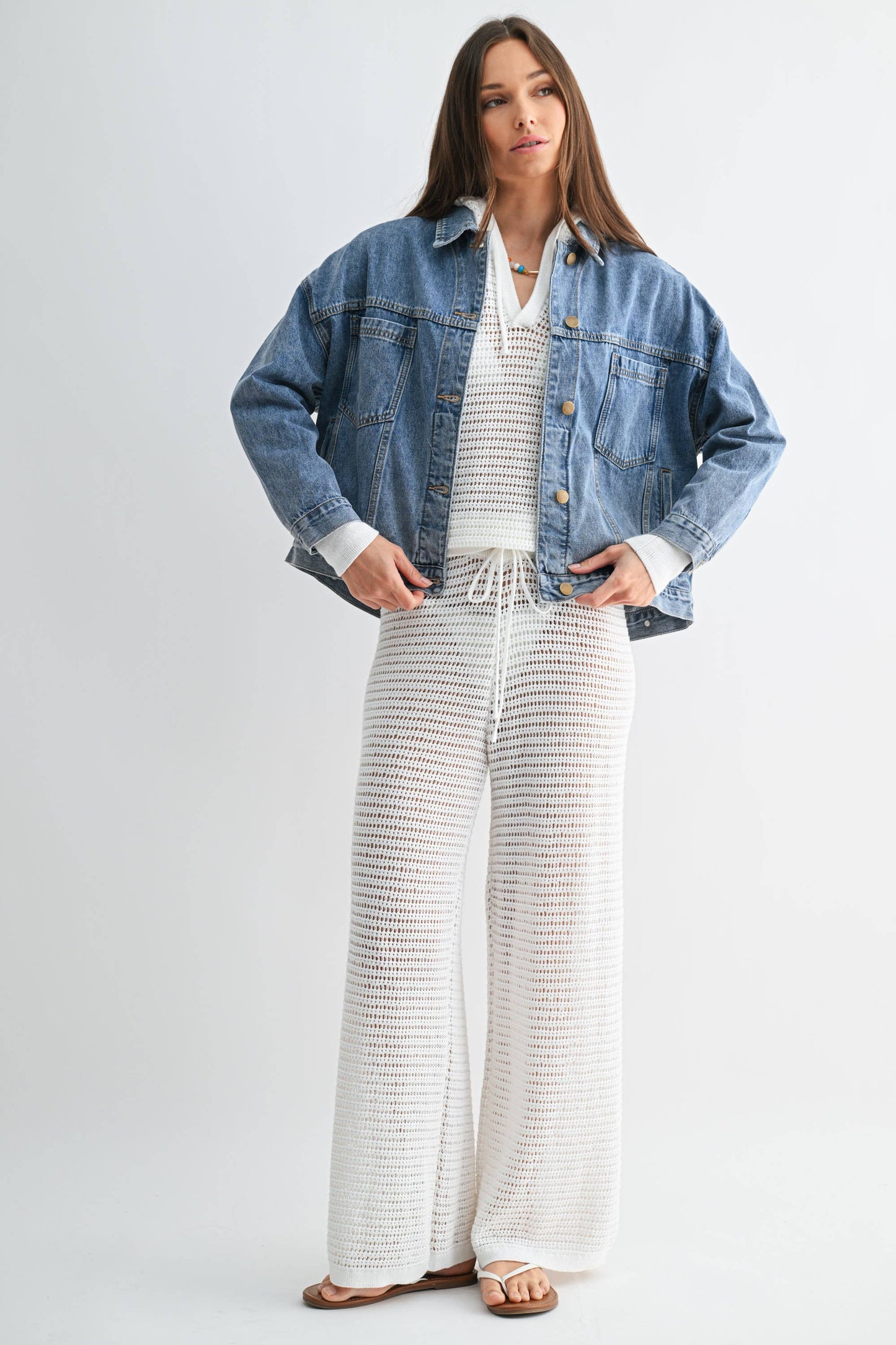 Boxy Denim Trucker Jacket: MEDIUM DENIM