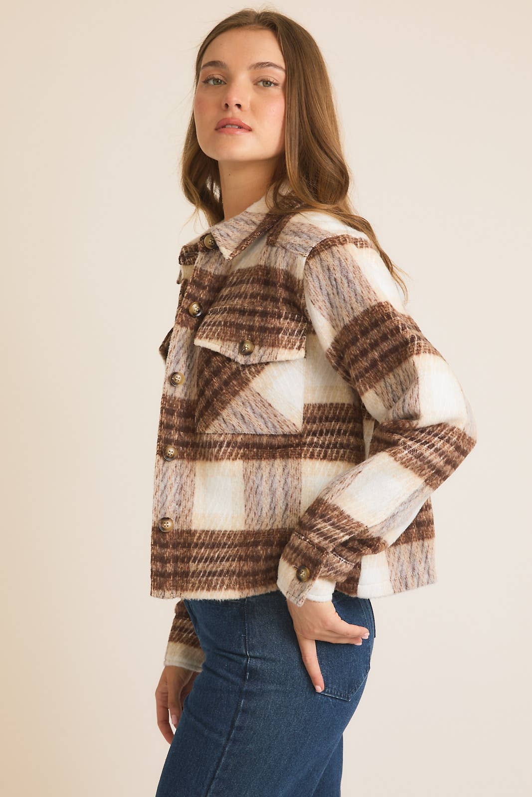 KAYLEY BRUSHED PLAID SHACKET