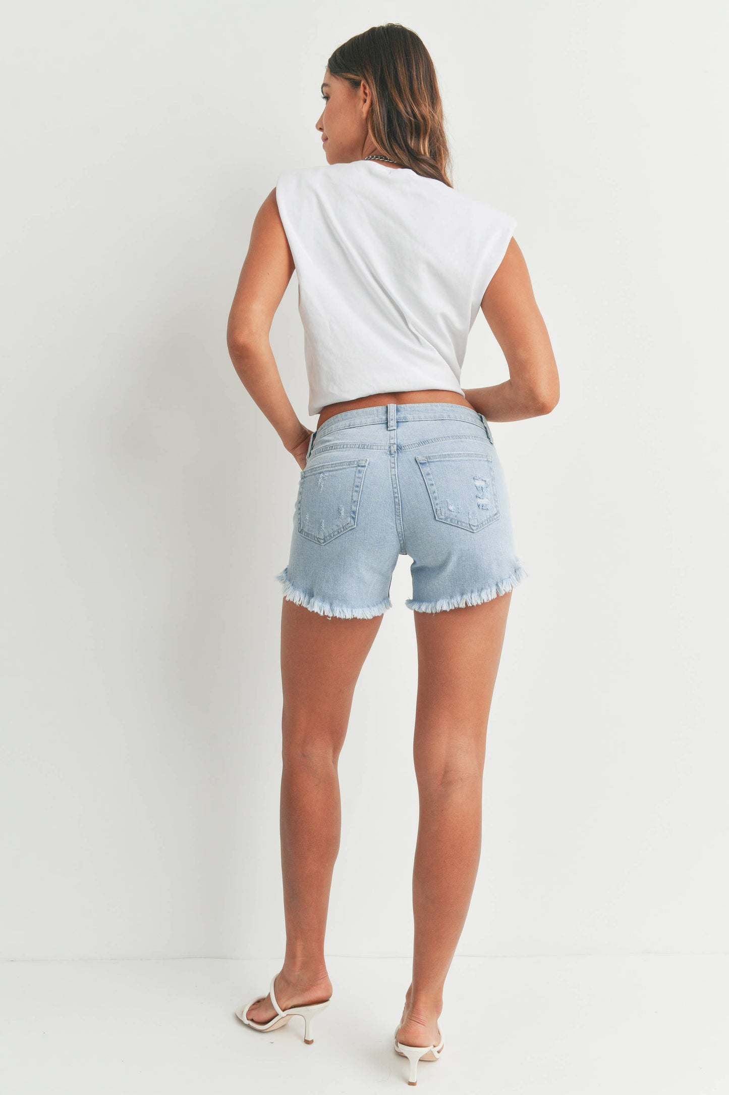 Curved Fray Hem Shorts