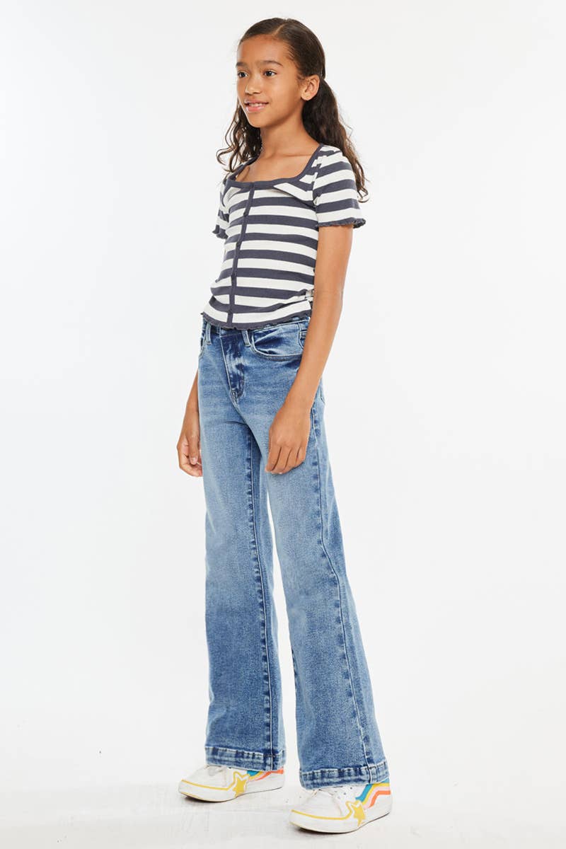 GIRLS HIGH RISE WIDE LEG FLARE JEANS