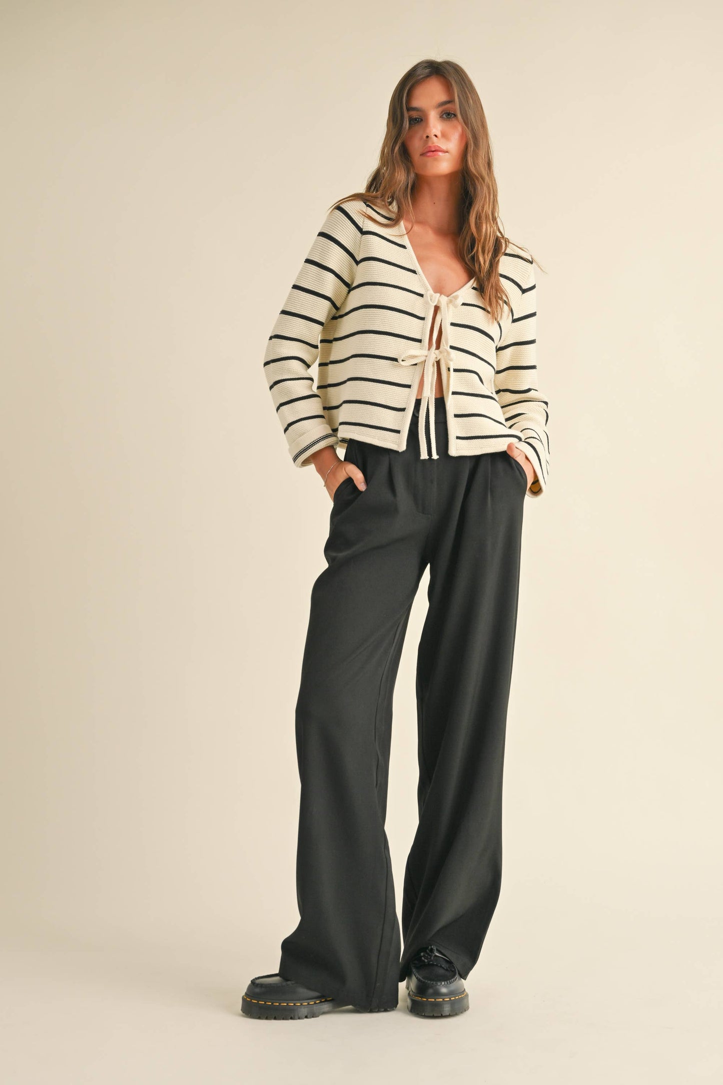 STRIPED TIED FRONT CARDIGAN