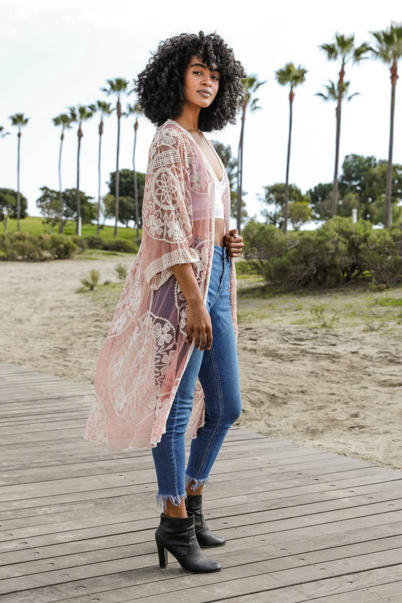 ROSE LACE COTTON KIMONO