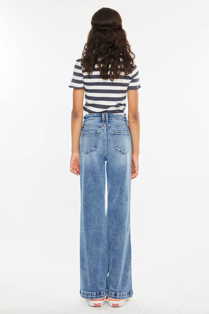 GIRLS HIGH RISE WIDE LEG FLARE JEANS