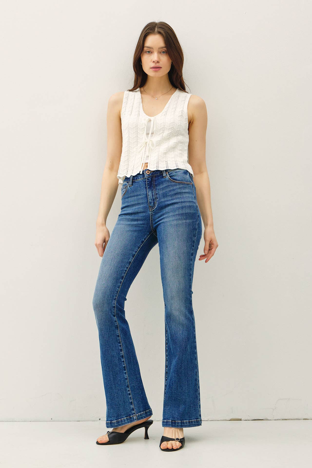WAVY KNIT TIE FASTENING VEST