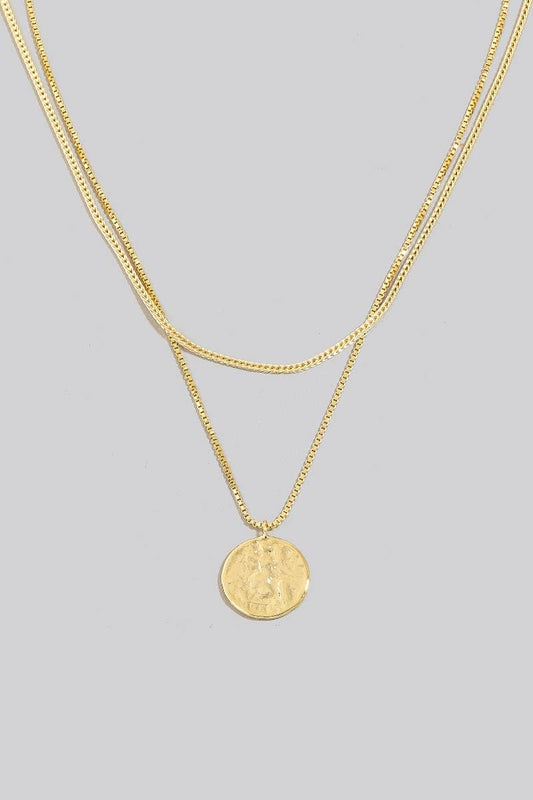 Gold Dipped Coin Pendant And Cz Charm Layered Chain Necklace: Gold