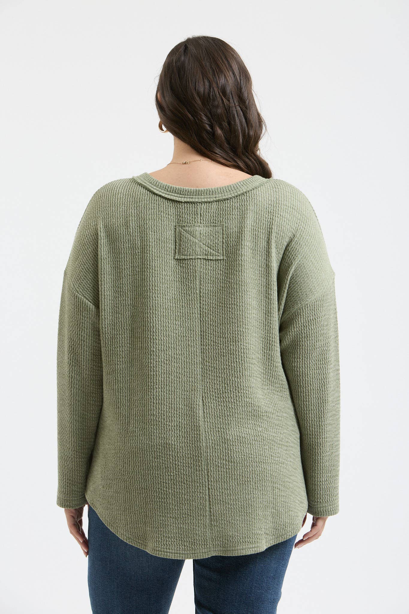 PLUS WAFFLE KNIT HENLEY TOP