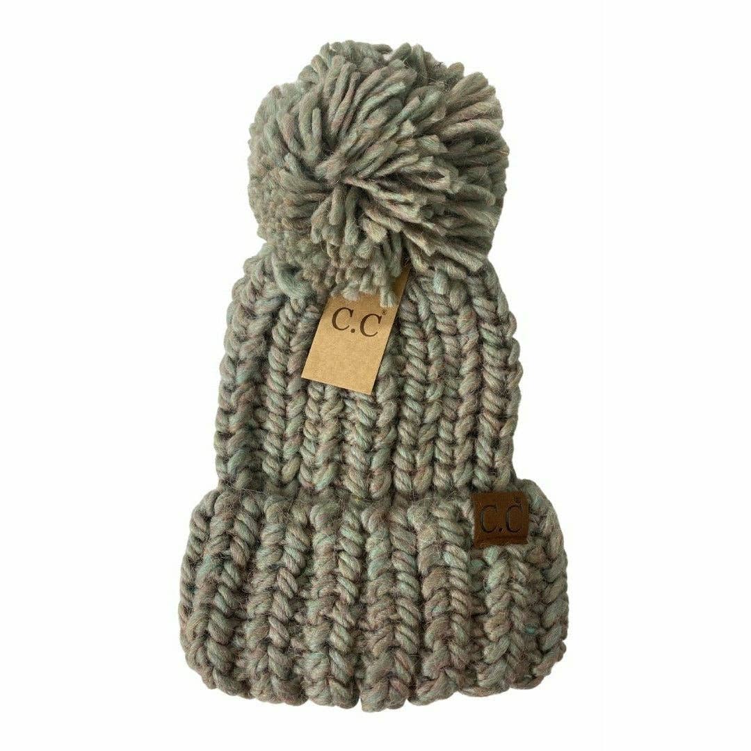 Chunky Knit Yarn Pom C.C Beanie