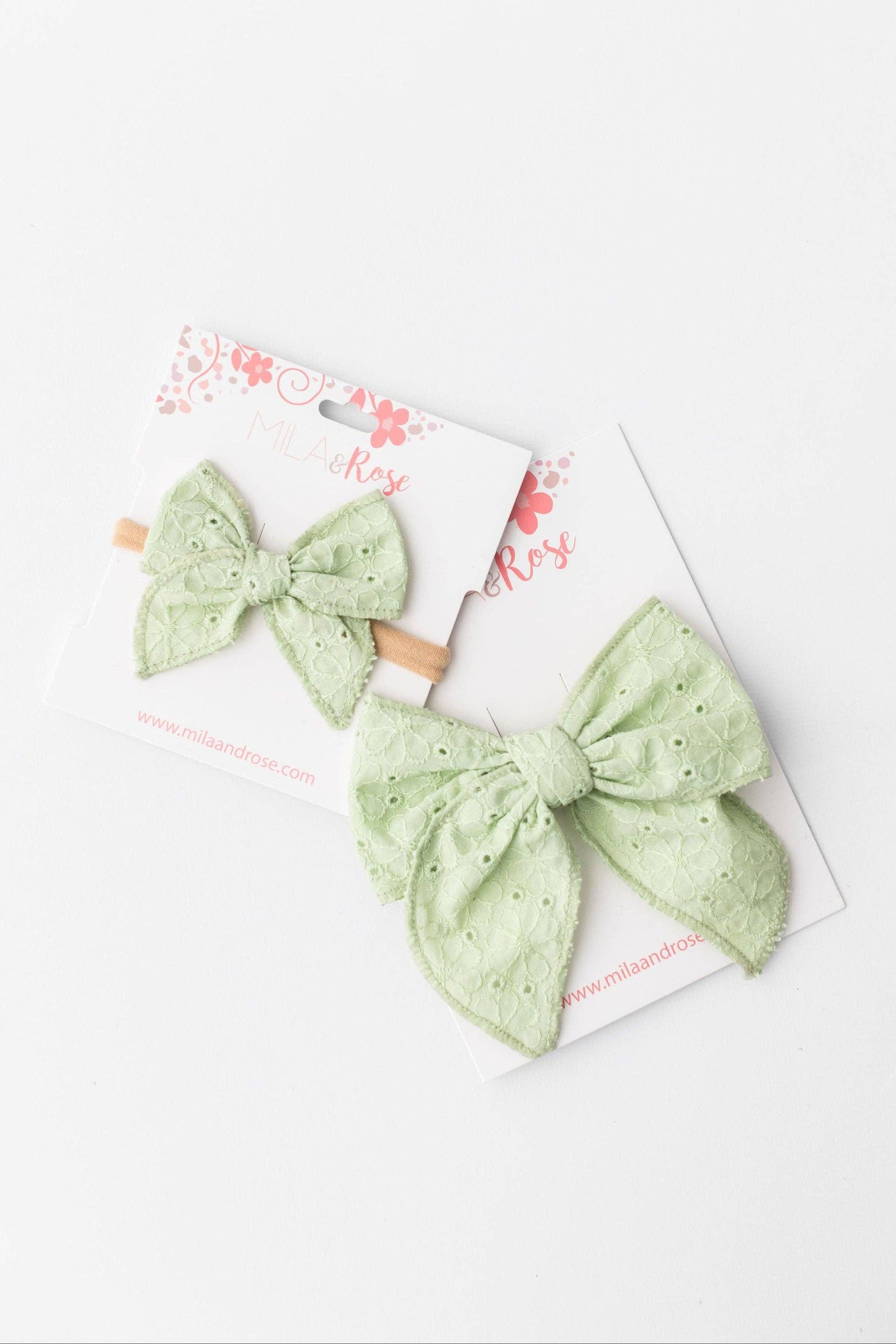 Classic Hair Bow - Pistachio Green Eyelet