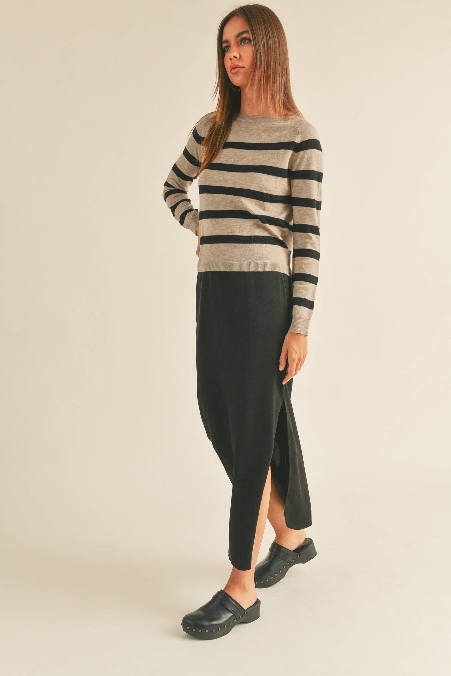 SHAYLIN STRIPED ROUND NECK SWEATER TOP