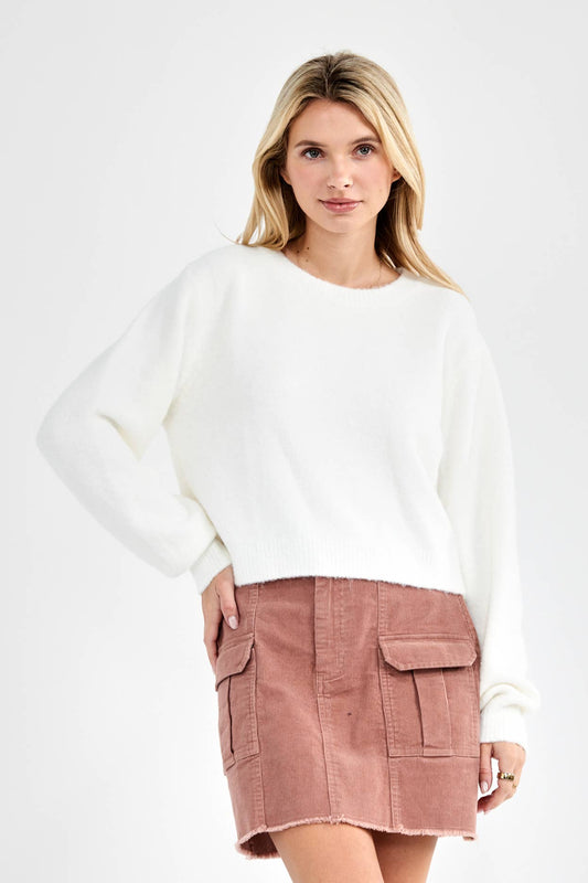 Slightly Cropped Soft Solid Knit Sweater