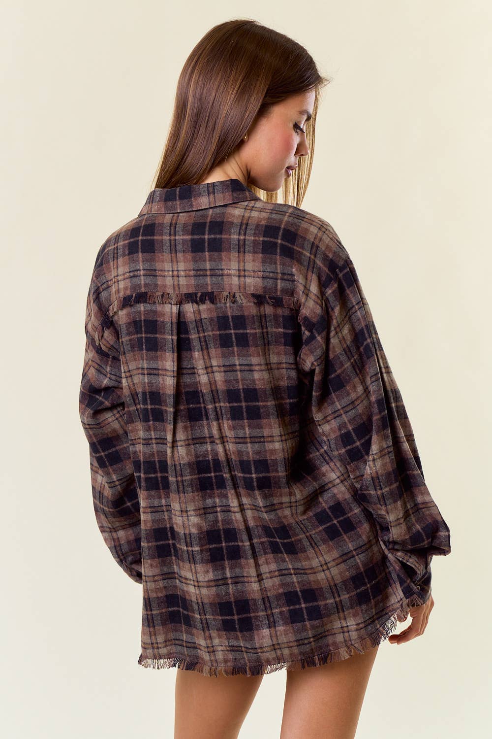 Marissa Plaid Flannel Shirt w/ Frayed Detail