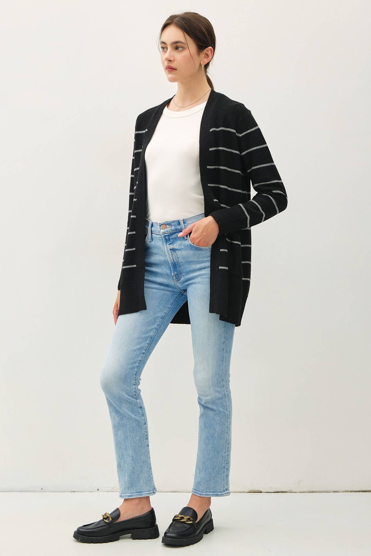 CLASSIC STRIPED OPEN-FRONT CARDIGAN