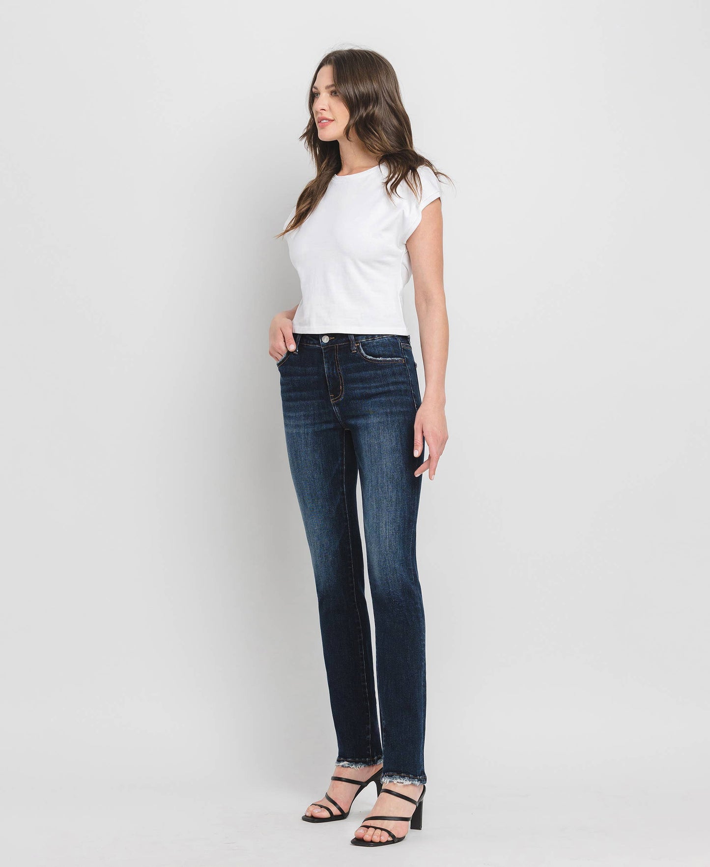 HIGH RISE LONG SLIM STRAIGHT JEANS