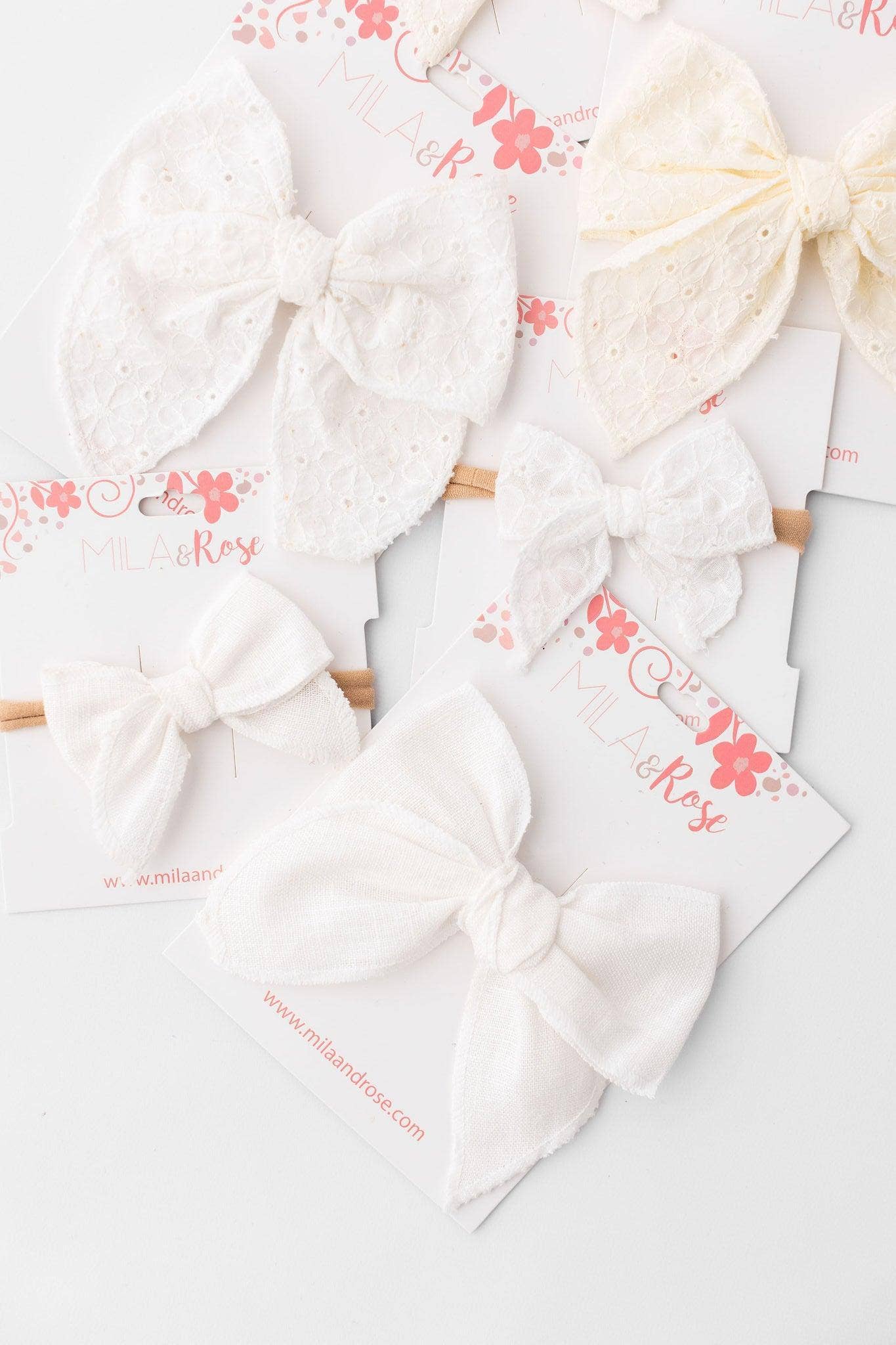 Classic Hair Bow - White Eyelet