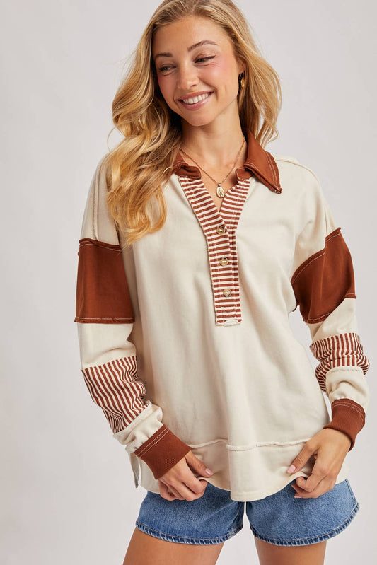 GINNY CHESNUT COLLAR KNIT TOP