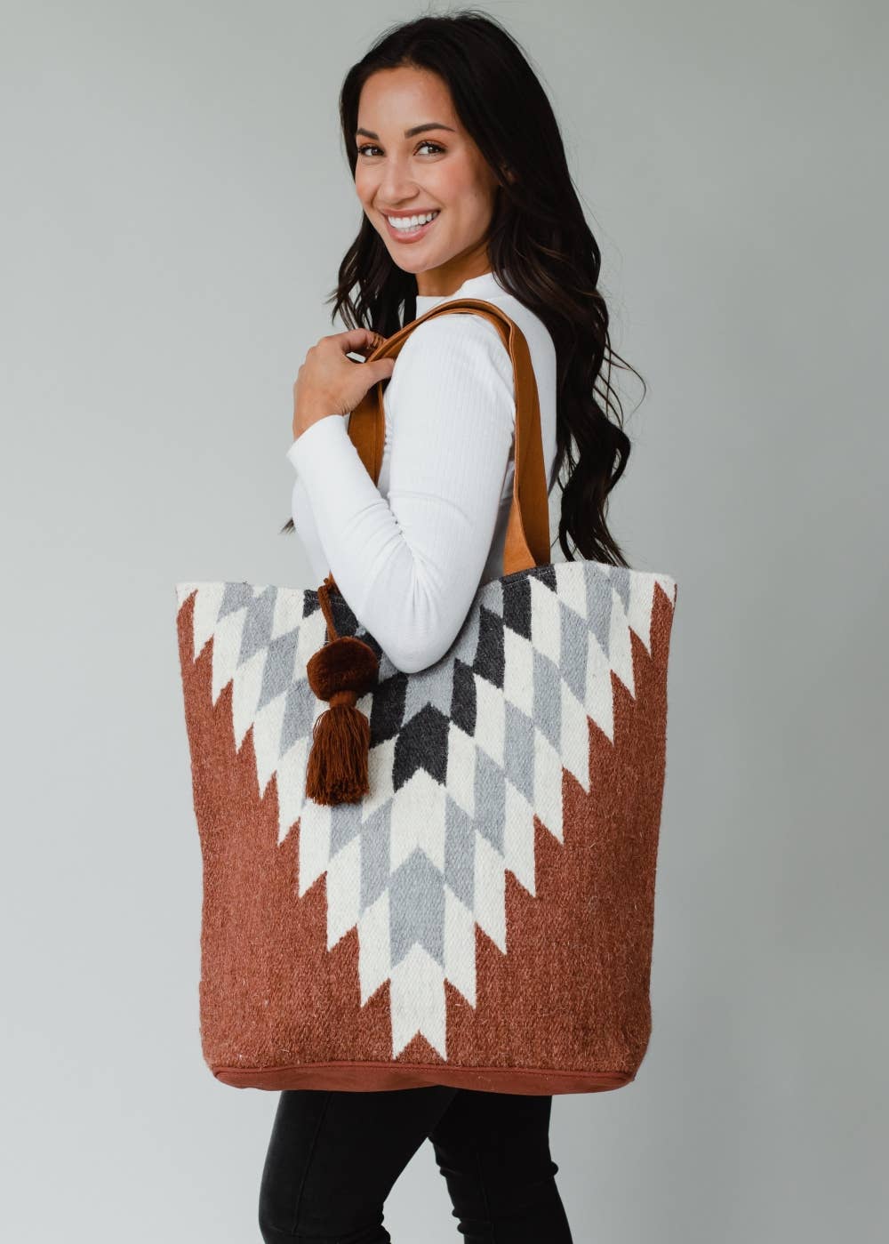Rust, Cream & Gray Aztec Tote