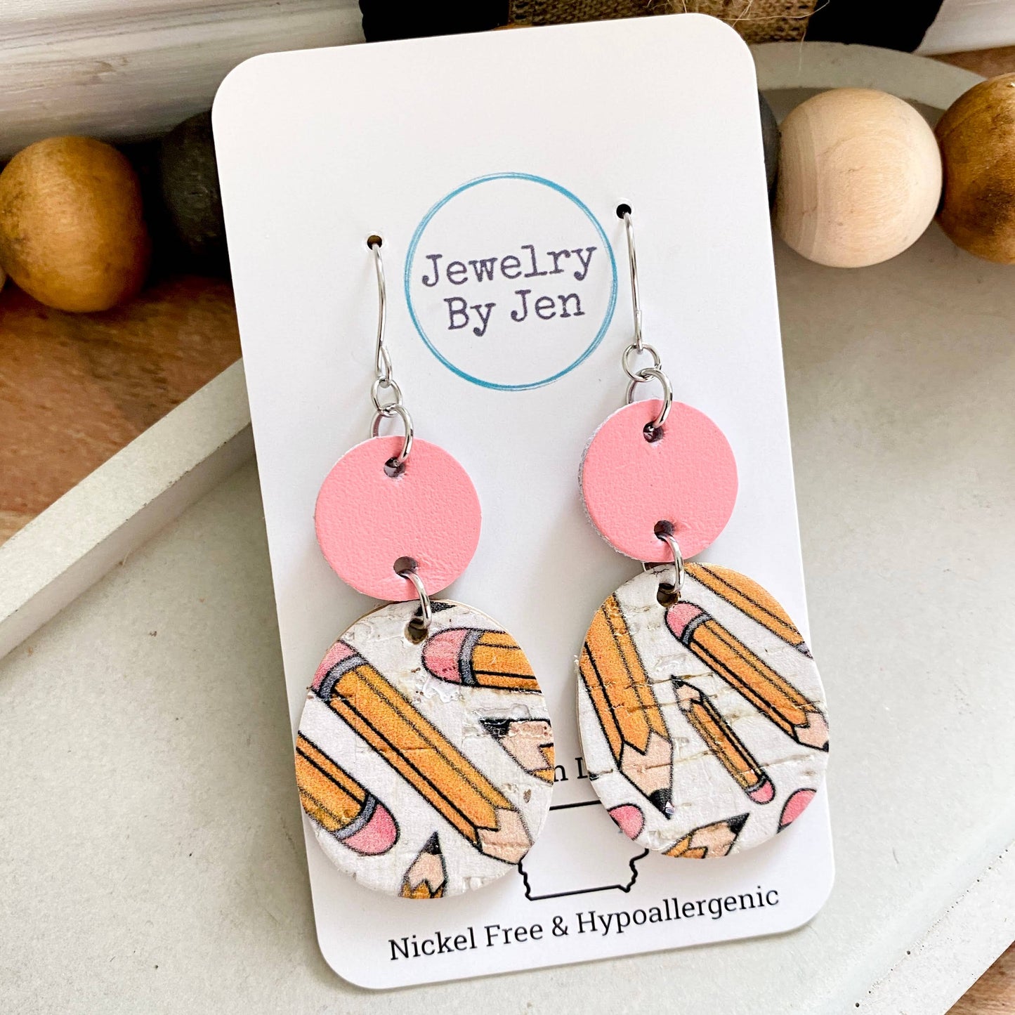 Eraser Pink & Pencils Earrings