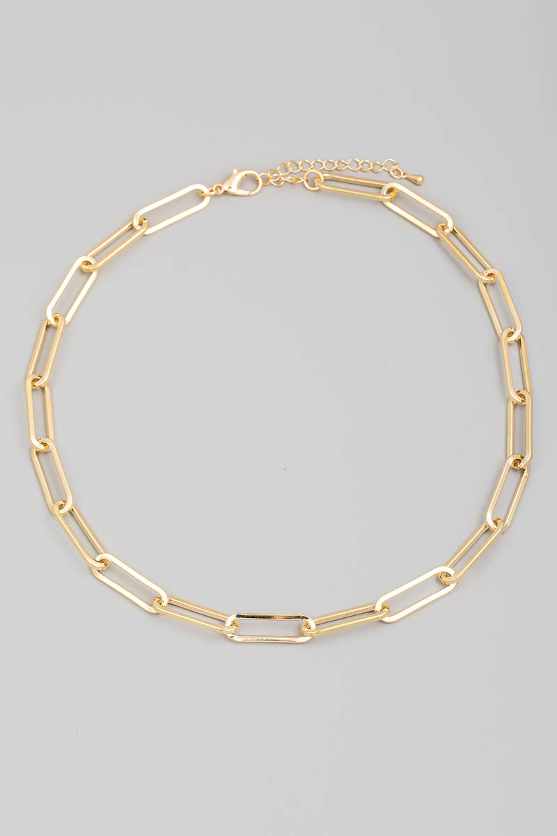 Metallic Long Oval Classic Chain Link Necklace