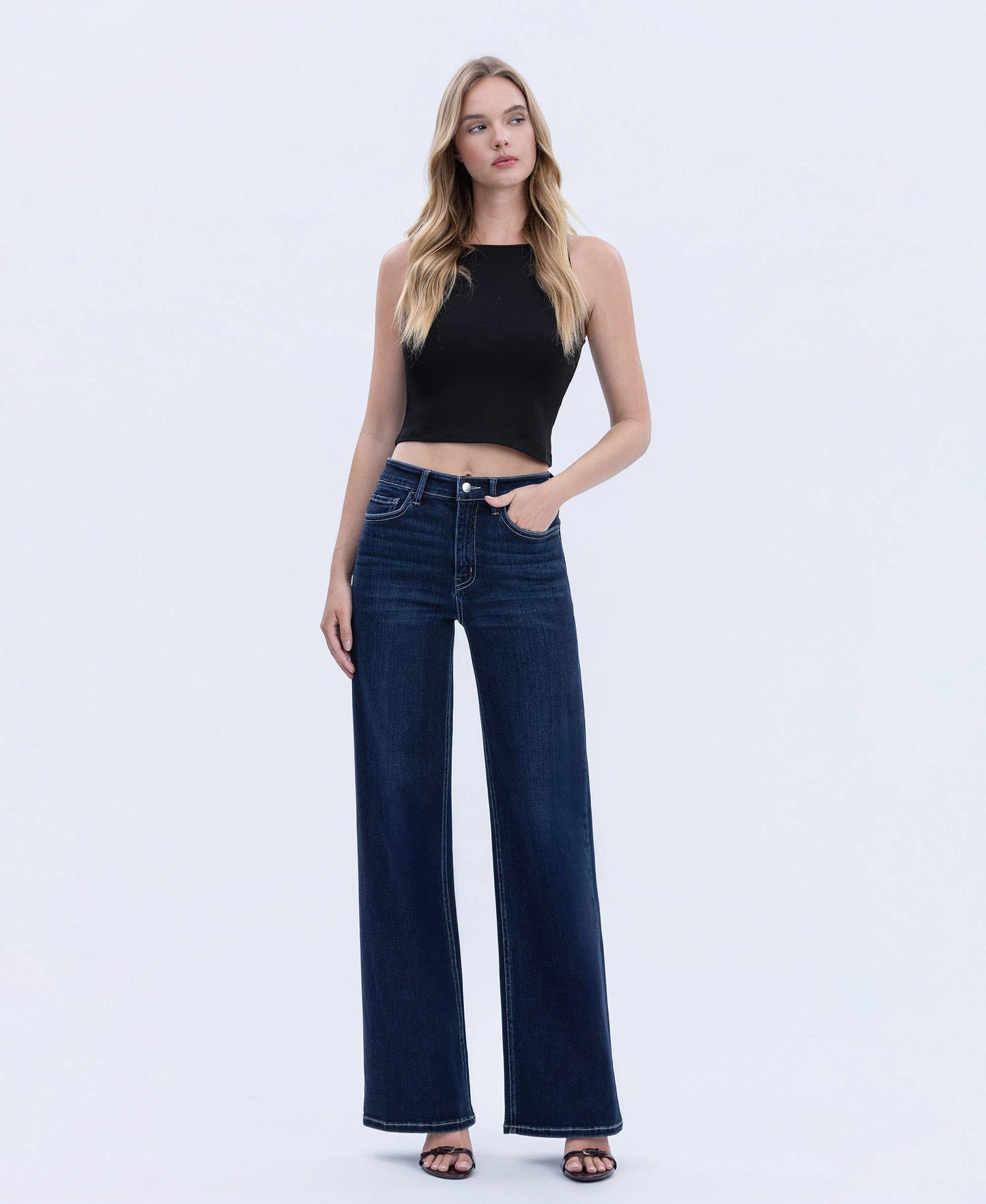 HR DARK WASH FULL LENGTH WIDE JEANS  HARMONIOUS