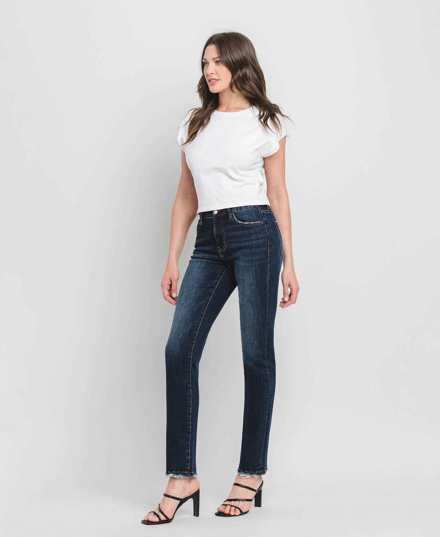 HIGH RISE LONG SLIM STRAIGHT JEANS