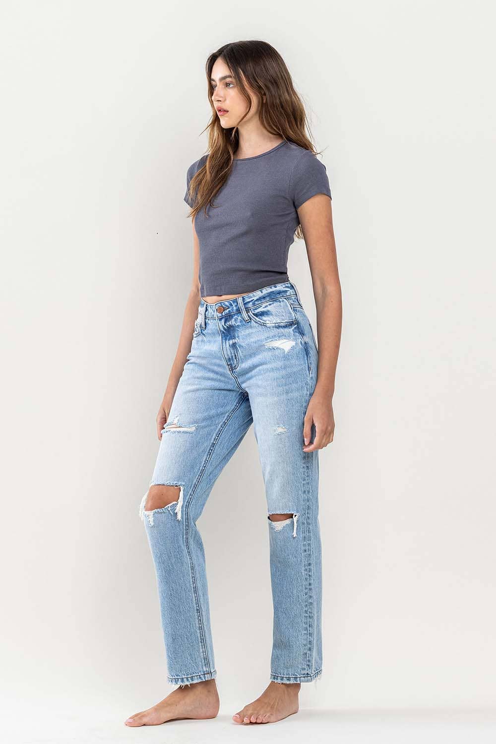 KAYLIE HIGH RISE DISTRESSED STRAIGHT JEAN