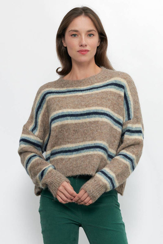 Perri Striped Crew Neck Knit Sweater