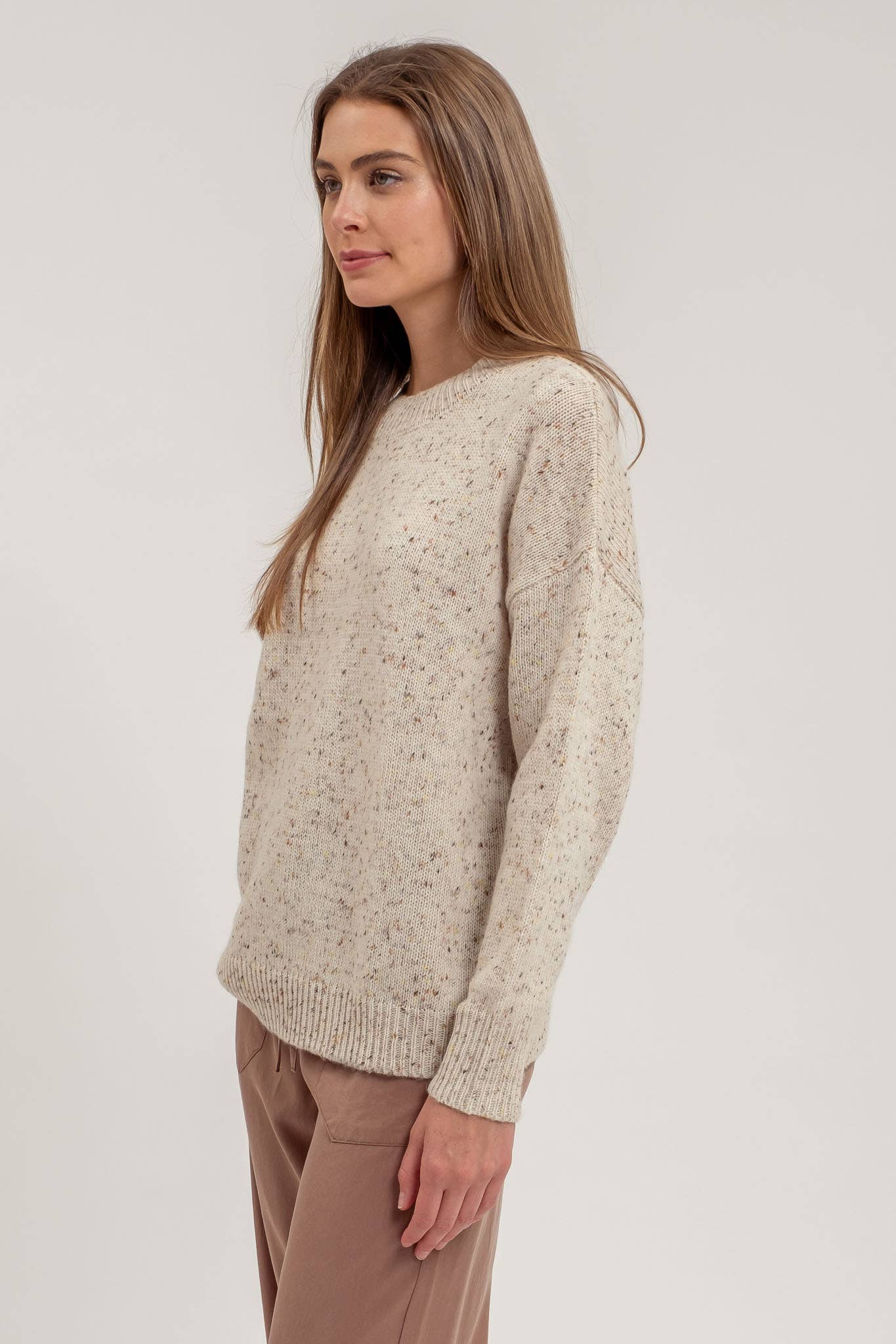 SPECKLE KNIT MOCK NECK SWEATER