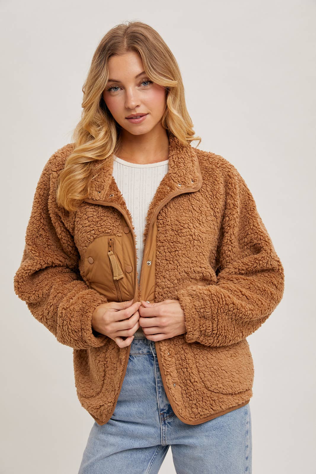 BUTTON DOWN FLEECE SHERPA JACKET