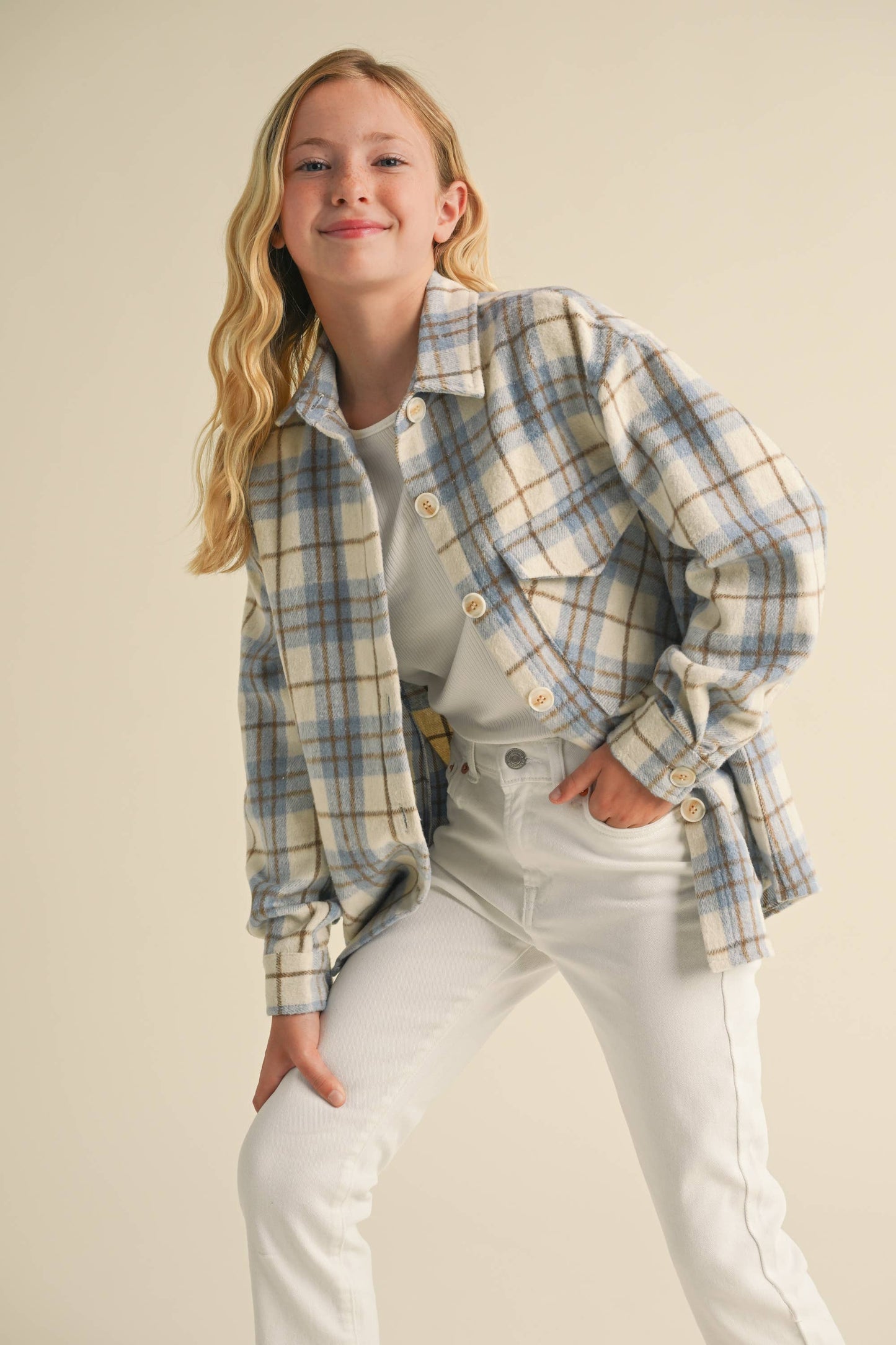 TWEEN KIDS GIRLS PLAID SHACKET