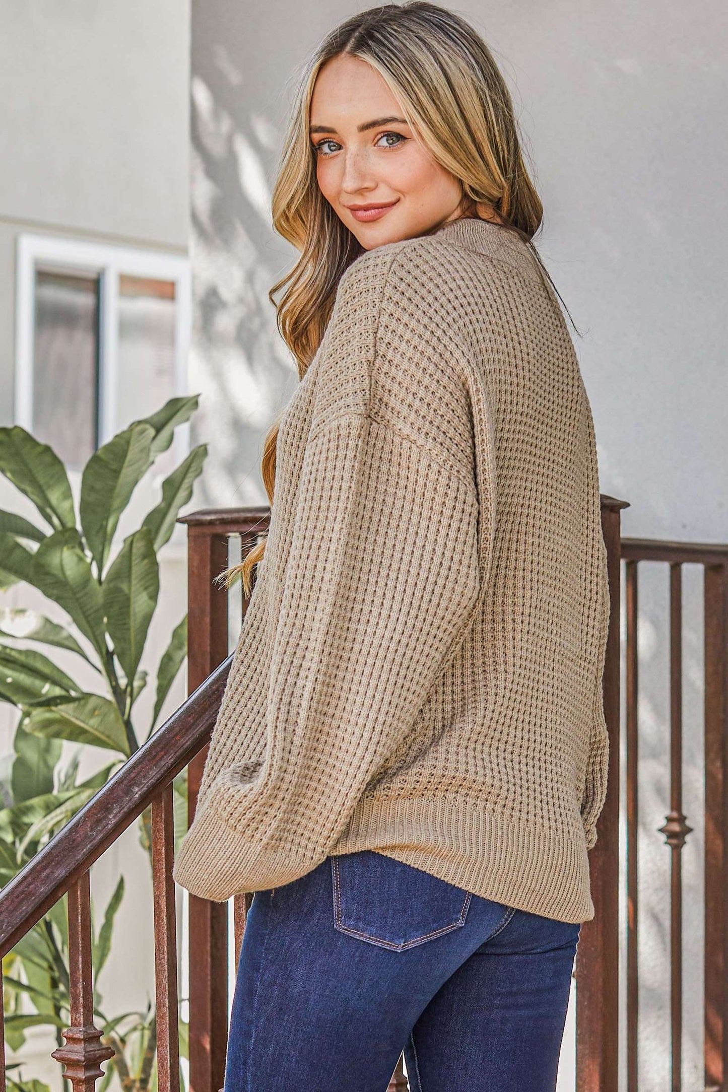 Clea Waffle Basic Pullover Sweater