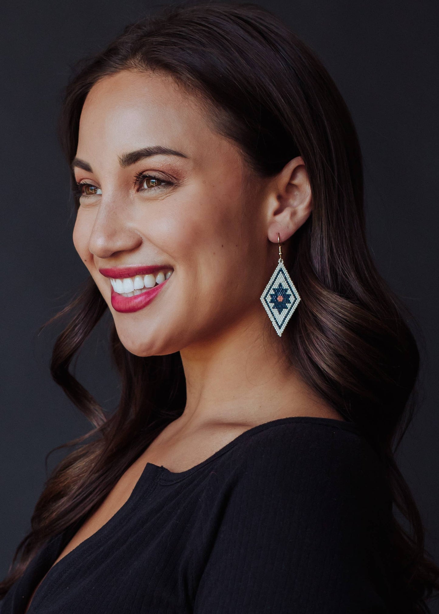 White & Navy Aztec Earrings