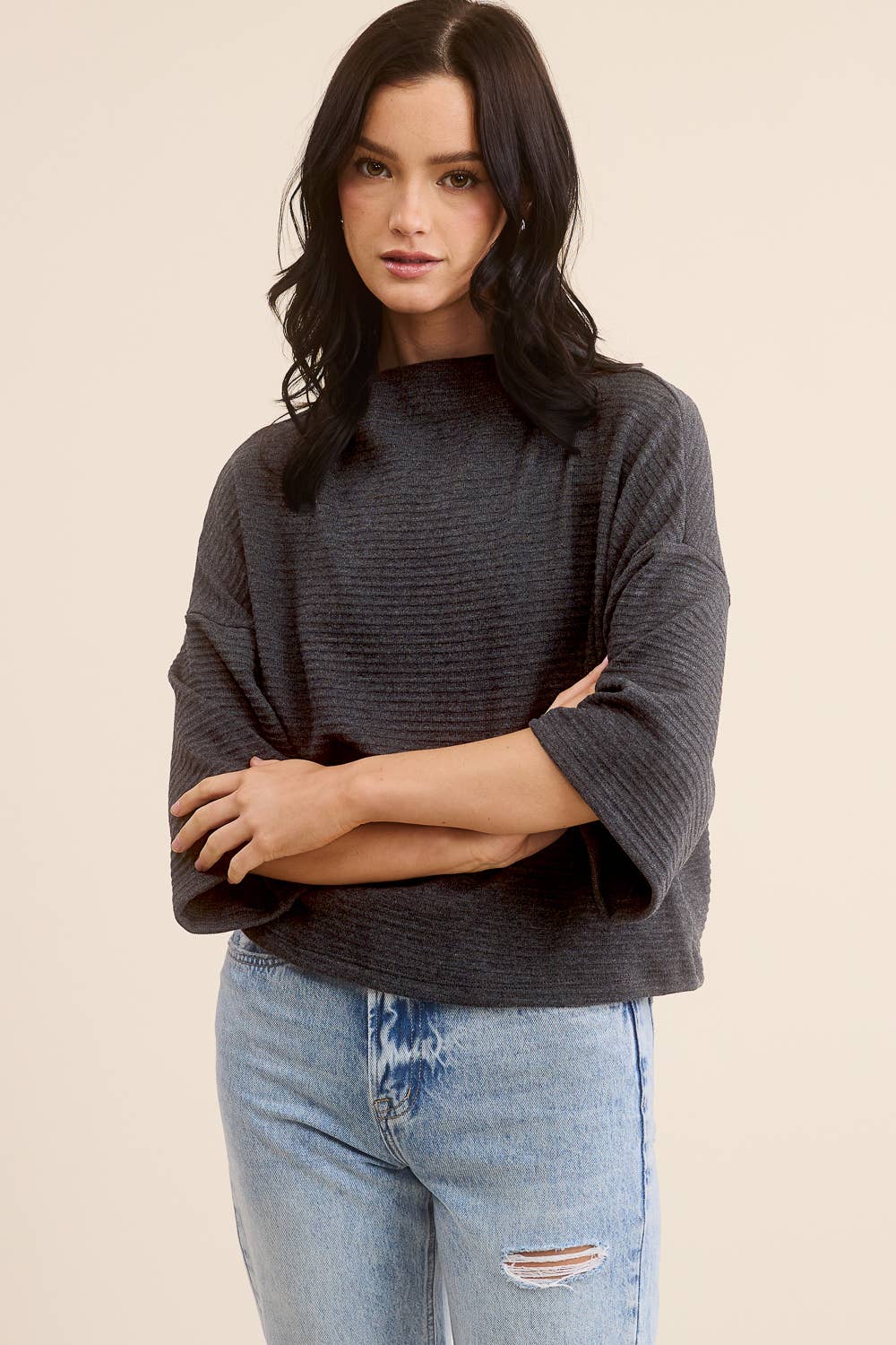 SERINE RIBBED SOFT COWL TOP