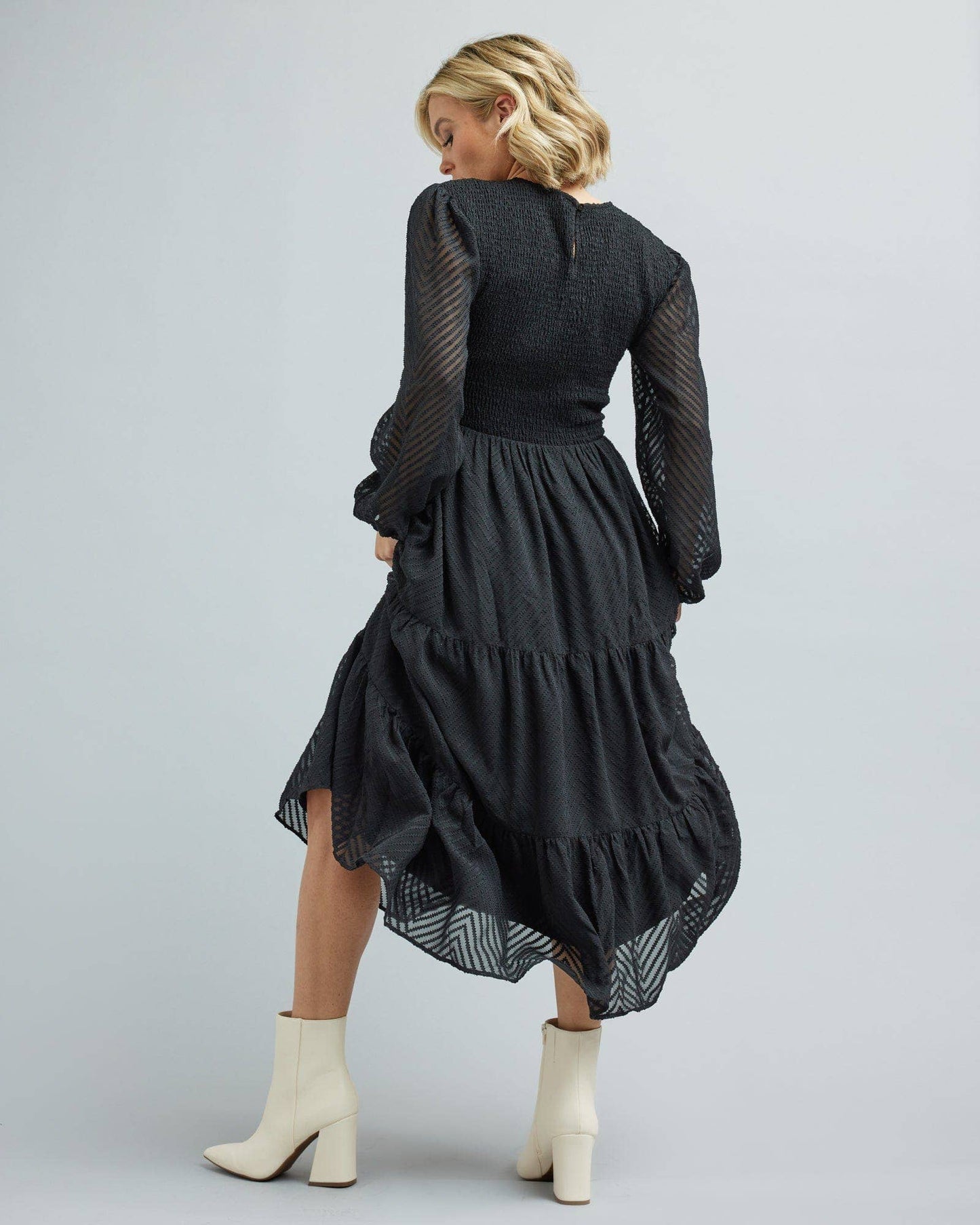 Timeless Smocked Midi Dress: Black