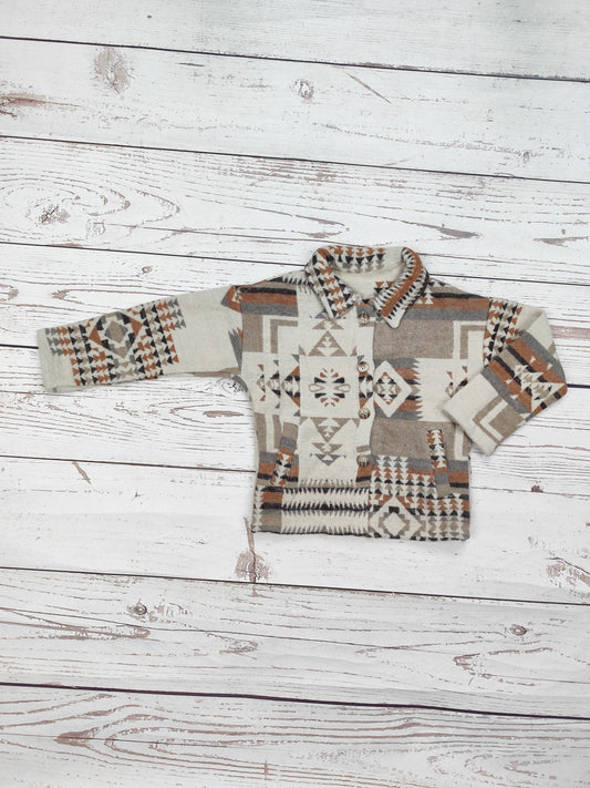 Kids Khaki Aztec Printed Shacket